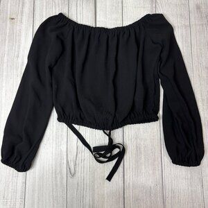 Wilfred Black Tie Waist Crop Top Blouse Size XS